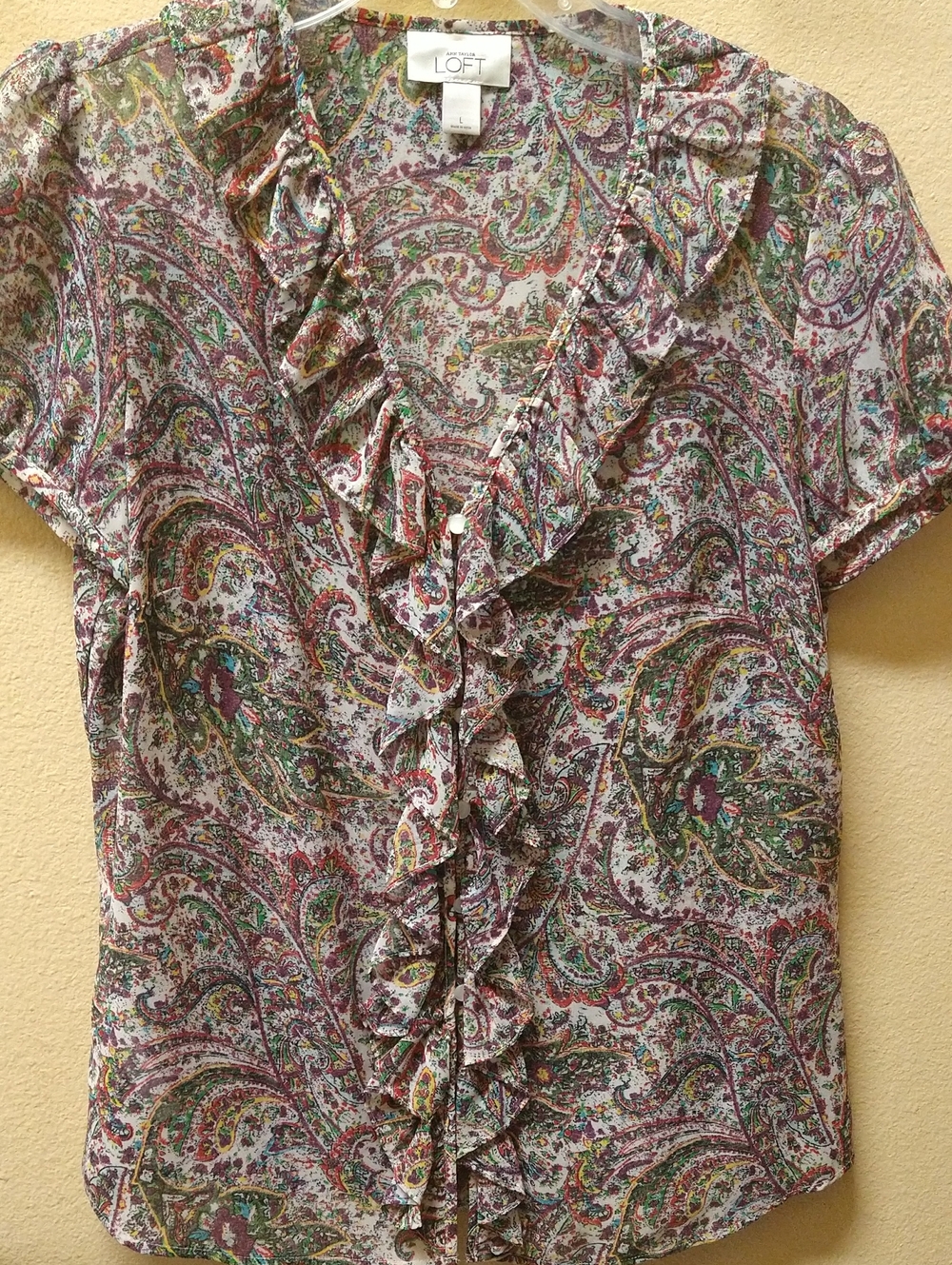 LOFT Ruffled Paisley V-Neck Women's Top - Multicolor